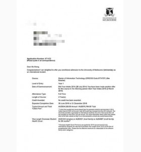 王同学成功申请澳大利亚墨尔本大学
