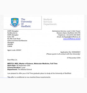 林同学生物技术专业顺利申请到英国红砖大学硕士