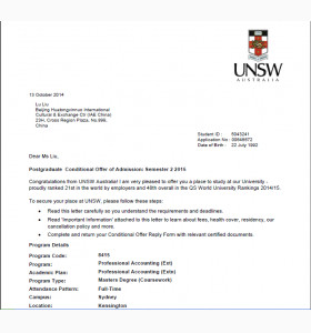 新南威尔士大学会计硕士一枚!