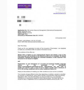 王同学成功申请英国华威大学