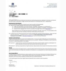 陈同学成功申请美国马凯特大学