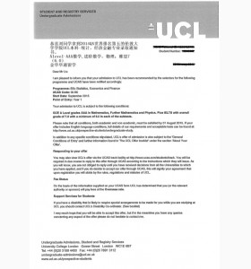 金一中刘同学拿到世界排名第5的伦敦大学学院UCL本科