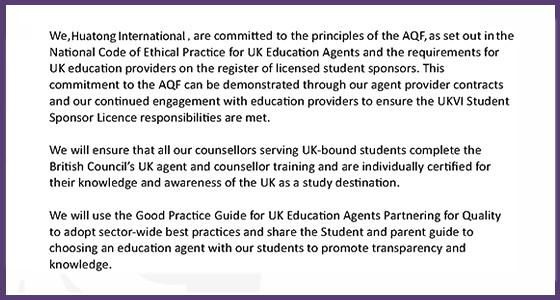 Commitment to the UK Agent Quality Framework (AQF) Statement